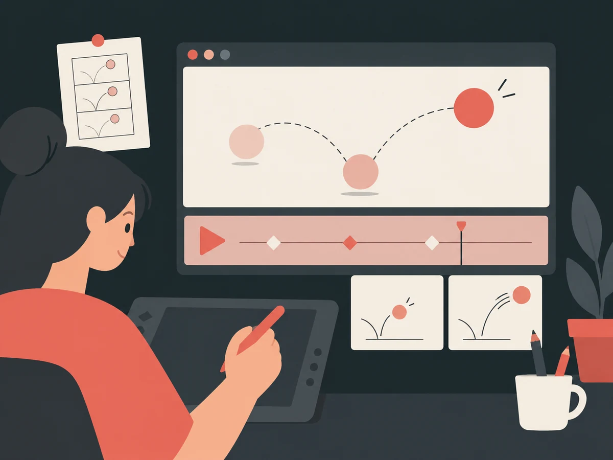 Motion designer creating an animation with a motion path and keyframes