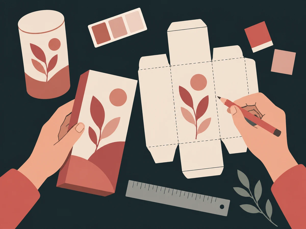Hands illustrating and assembling coordinated product packaging