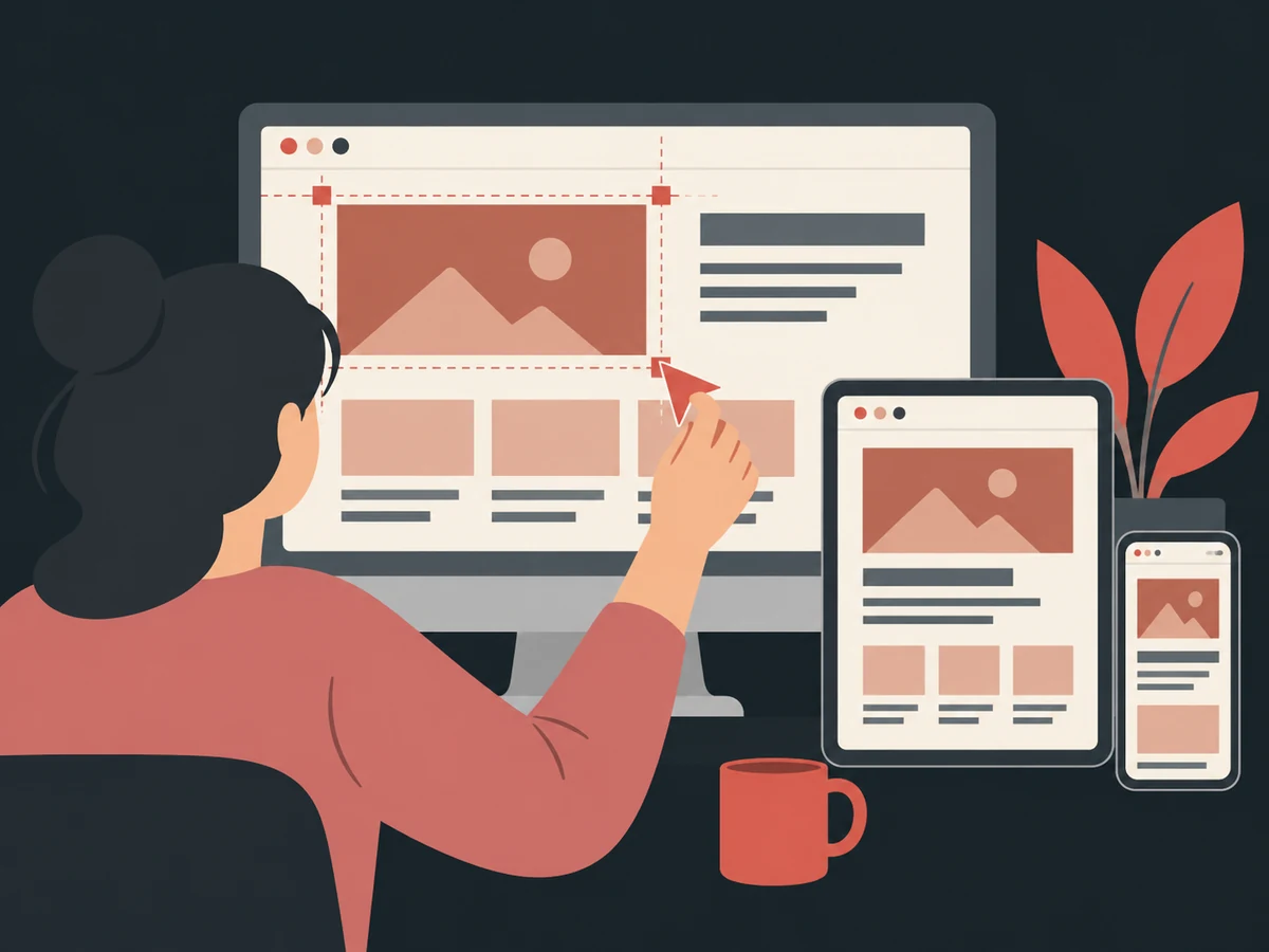 Designer composing responsive desktop, tablet and mobile websites